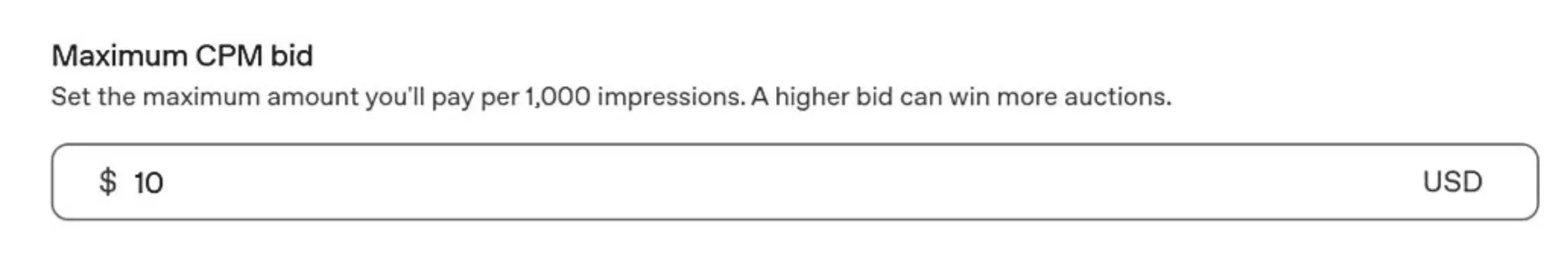 Maximum CPM bid field in ChatGPT Ads Manager