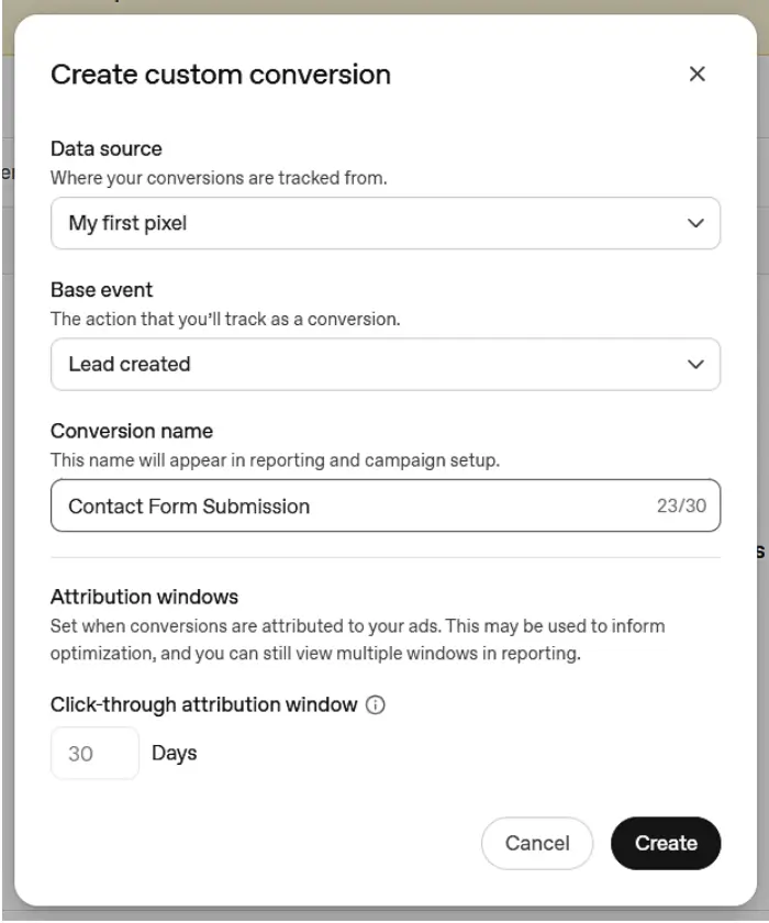 Create custom conversion window