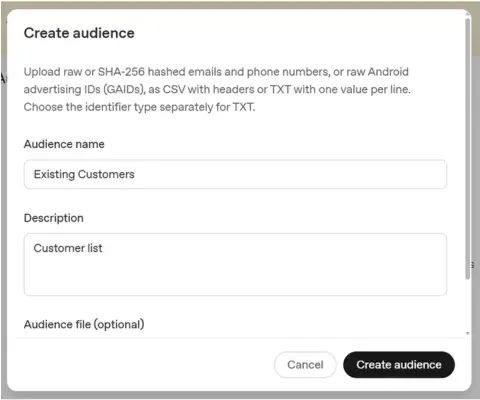 Custom Audience name and description fields