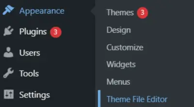 WordPress Theme File Editor under Appearance menu